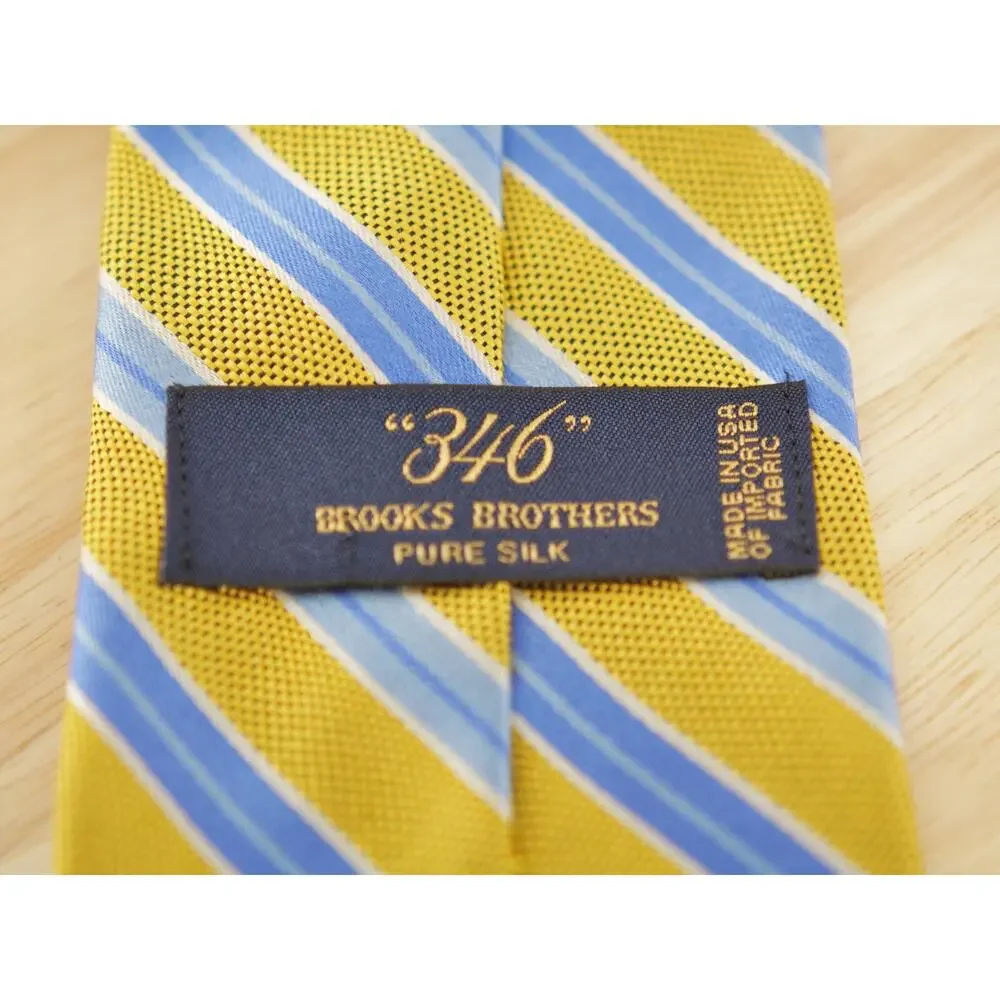 Brooks Brothers 346 Men's Tie Gold Blue Striped Repp Pure Silk Necktie